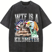 WTF Is a Kilometer Meme Retro Vintage Washed T-Shirt in Black