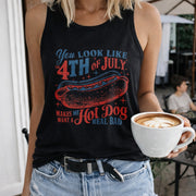 You Remind Me of the Fourth of July Women's Color Cotton Tank Top in Black