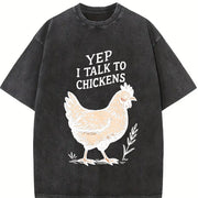 Yep I Talk to Chickens Vintage Washed T-Shirt in Black
