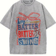 Retro Baseball Batter Swing Vintage Washed T-Shirt in Gray
