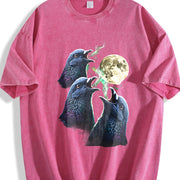 Pigeon Howling to Moon 90s Vintage Washed T-Shirt in Red