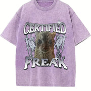 Certified Freak Cat Meme Vintage Washed T-Shirt in Purple