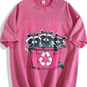 Stay Trashy Black with Pink Raccoon & Bin Vintage Washed T-Shirt in Red