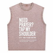 Need Prayer Tap My Shoulder Bible Verse Christian on Back Vintage Washed Tank Top in Brown