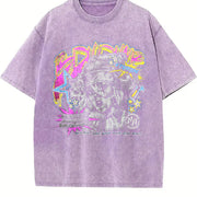 Graffiti Clown Girl Black Hip Hop Vintage Washed T-Shirt in Purple