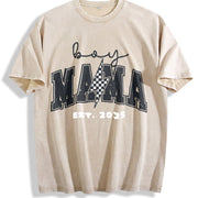 Boy Mom Custom Est Date New Mama Lighting Bolt First Time Vintage Washed T-Shirt in Beige