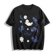 Cats in Space Cat Lover Cotton T-Shirt in Black