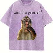 25 Wait I'm Goated Thinking Monkey Meme Brainrot vintage washed oversized T-shirt in Purple