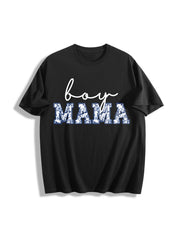 Toile Boy Mama New Mom Pregnancy Announcement Cotton T-Shirt in Black