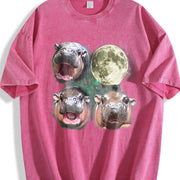 Three Moo Deng 90s Moon Vintage Washed T-Shirt in Red