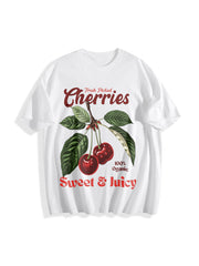 Retro Cherries Commercial Cotton T-Shirt in White