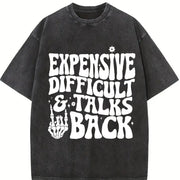 Expensive Difficult and Talks Back Slogan Skeleton Hand vintage washed oversized T-shirt in Black