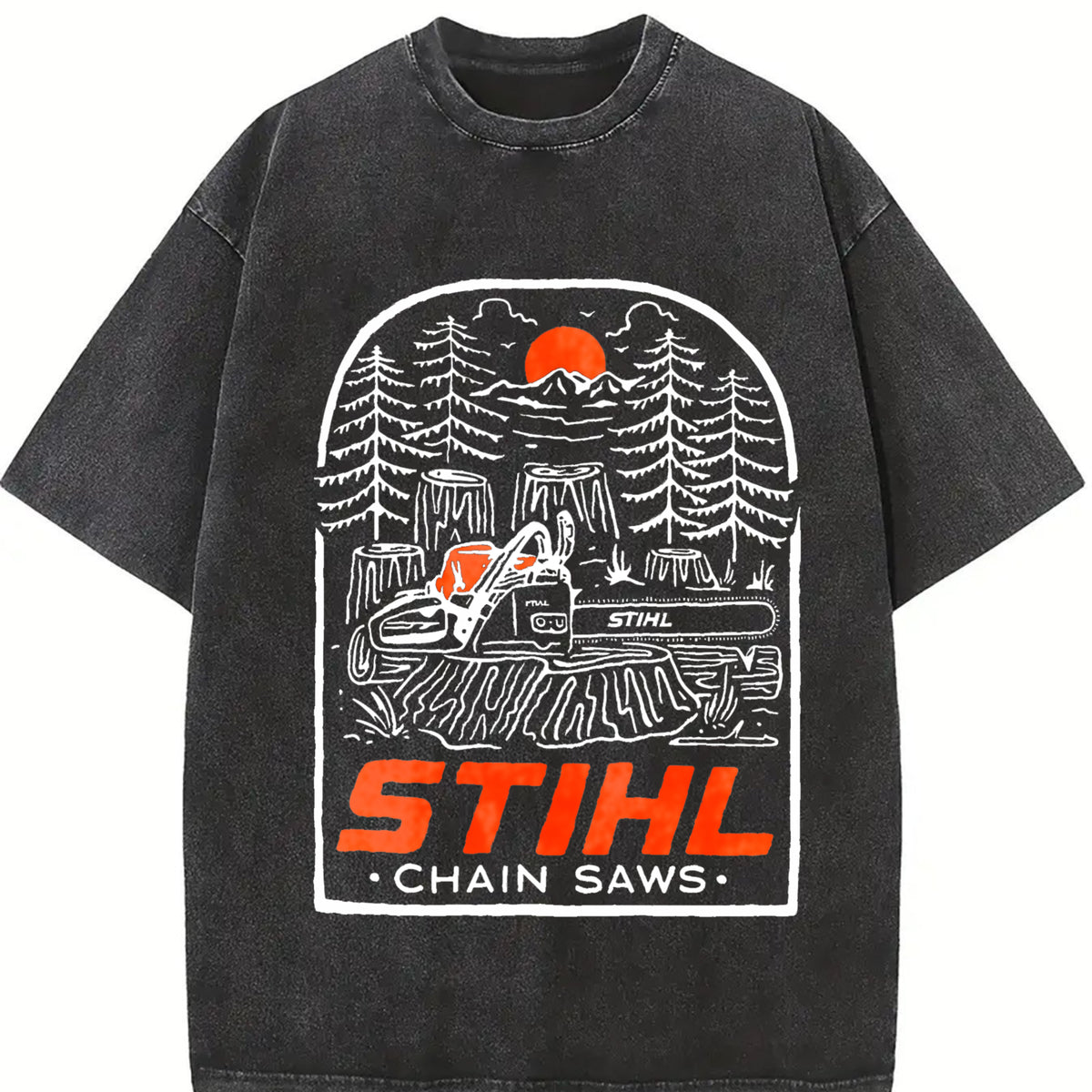 STIHL Chainsaw Forest Vintage Washed T-Shirt in Black
