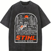 STIHL Chainsaw Forest Vintage Washed T-Shirt in Black