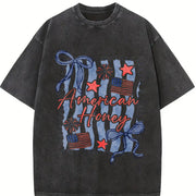 American Honey Coquette 4th of July Vintage Washed T-Shirt in Black
