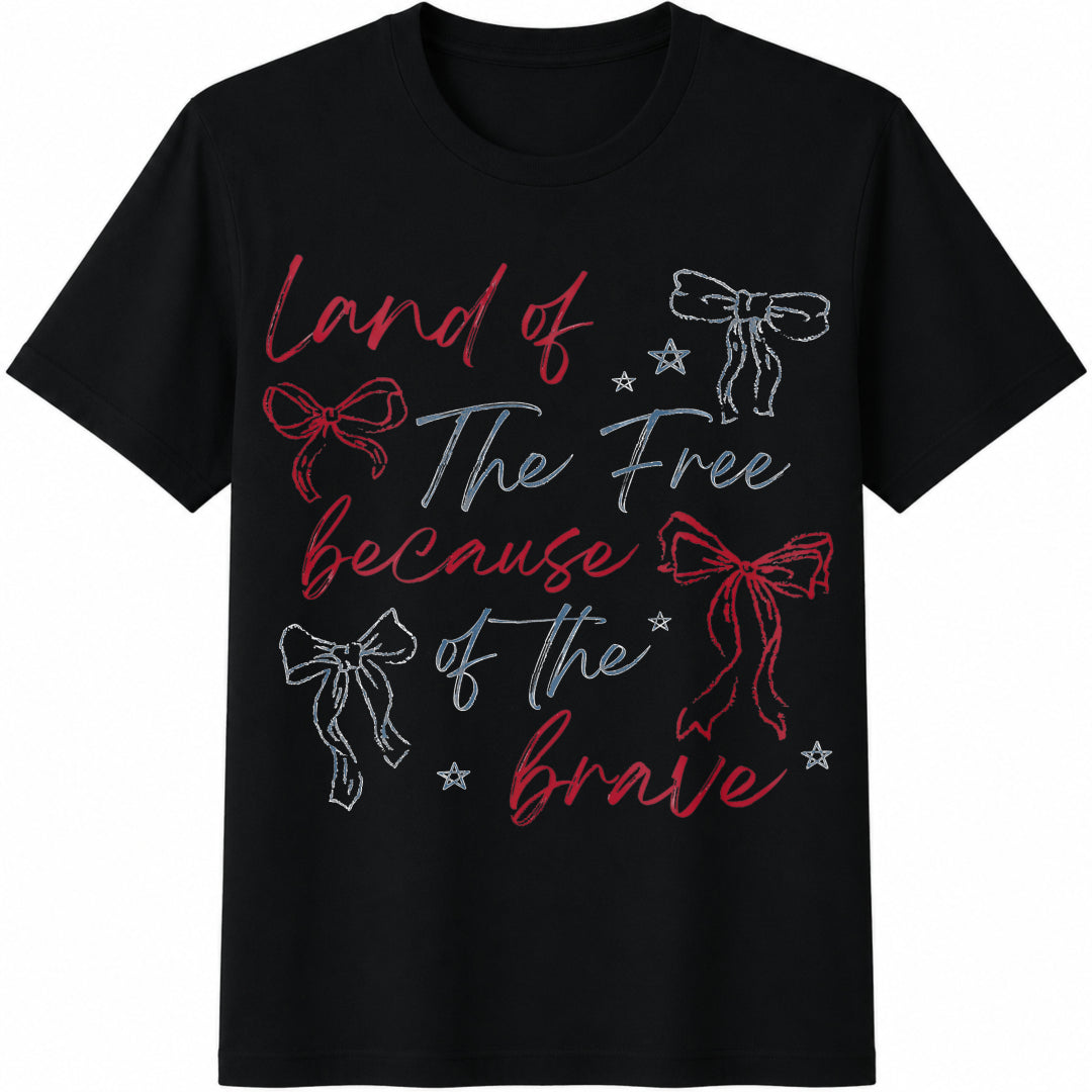 Land of the Free Because of the Brave Png Cotton T-Shirt in Black