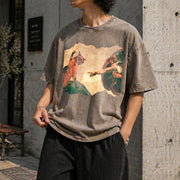 Cat Swatting God's Hand Parody Cat the Divine Swipe Vintage Washed T-Shirt in Brown