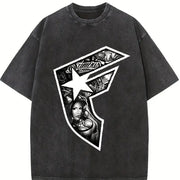 Retro with Bold Geometric Vintage Washed T-Shirt in Black