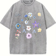 Blooms and Wild Flowers 90s Vintage Washed T-Shirt in Gray