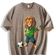 Lion Soccer Player Vintage Washed T-Shirt in Brown