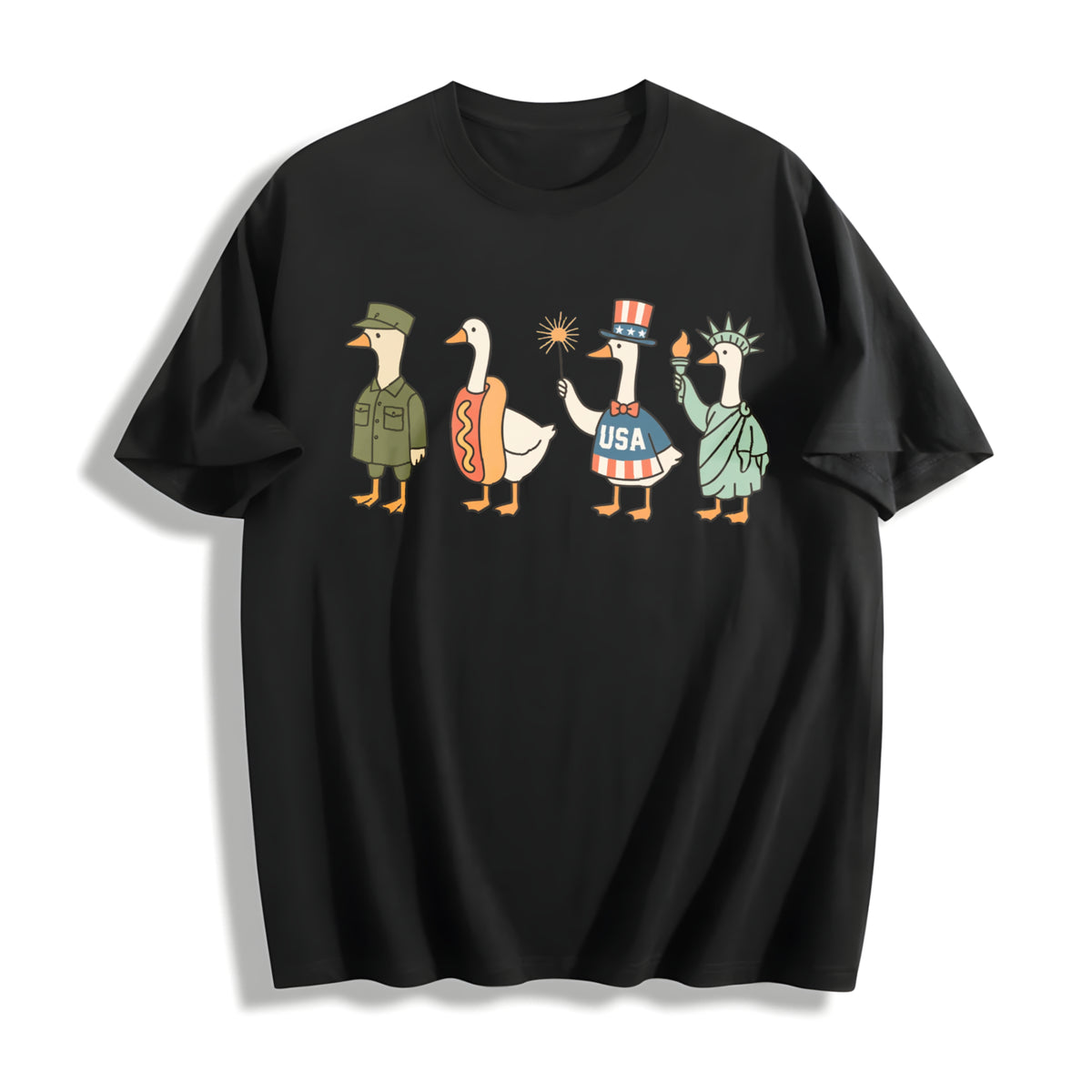 4th of July USA Cotton T-Shirt in Black