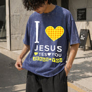 I Love Jesus Yes I Do Vintage Washed T-Shirt in Blue