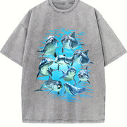 Playful Dolphins Ocean Vintage Washed T-Shirt in Gray