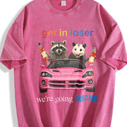 Raccoon Opossum: Get in Loser Meme Vintage Washed T-Shirt in Red