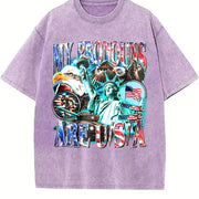 My Pronouns Are USA Retro Vintage Washed T-Shirt in Purple