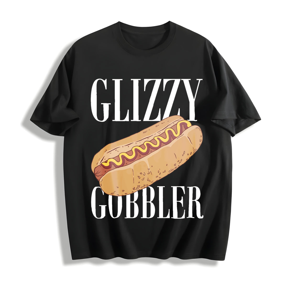 Glizzy Gobbler Hot Dog Cotton T-Shirt in Black
