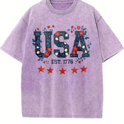Patriotic USA 1776 Vintage Washed T-Shirt in Purple
