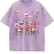Subtle Floral Anti Trump Vintage Washed T-Shirt in Purple