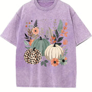Boho Pumpkins Fall Vintage Washed T-Shirt in Purple