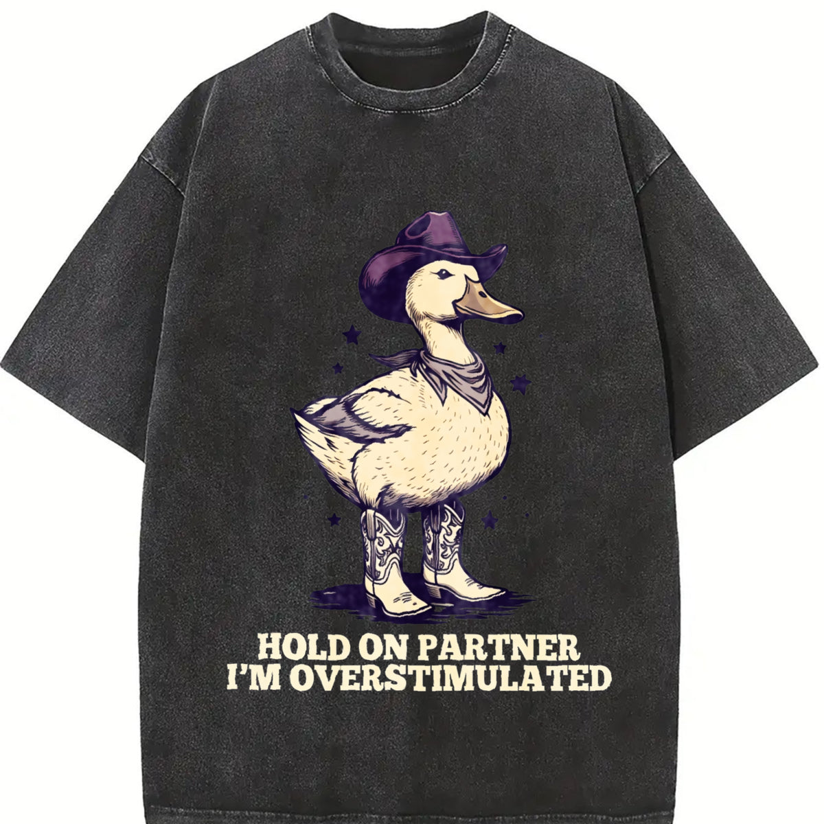 Hold on Partner I’m Overstimulated Unhinged Vintage Washed T-Shirt in Black