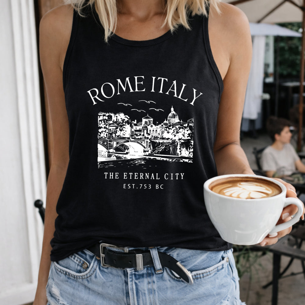 Rome Italy Eternal City Women's Color Cotton Tank Top in Black