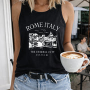 Rome Italy Eternal City Women's Color Cotton Tank Top in Black