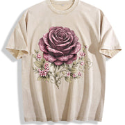 Skull Rose Dark Gothic (2d) Large Vintage Washed T-Shirt in Beige