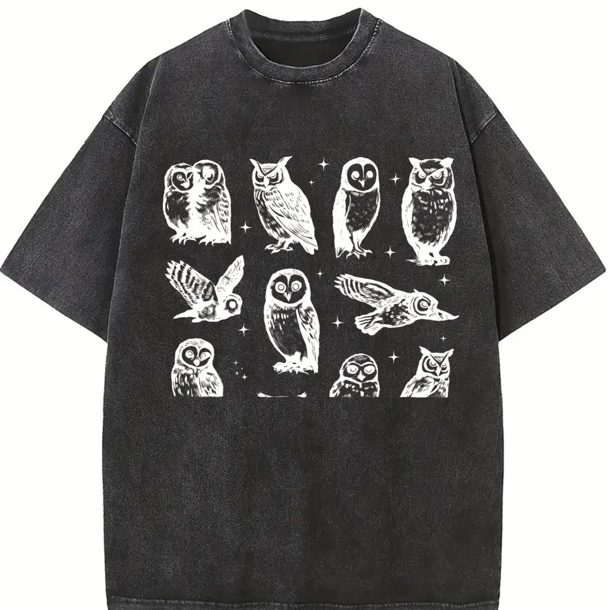 Owls 90s ® Tattoo Retro Mythical Owl Lovers Vintage Washed T-Shirt in Black