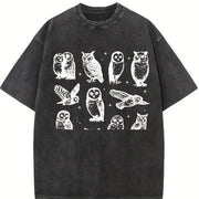 Owls 90s ® Tattoo Retro Mythical Owl Lovers Vintage Washed T-Shirt in Black