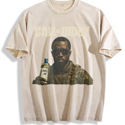 Call of Diddy - Diddy Baby Oil Meme 25 90s star vintage washed oversized T-shirt in Beige
