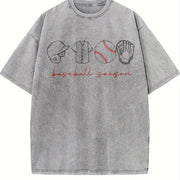 Baseball Season Game Day Baseball Vintage Washed T-Shirt in Gray
