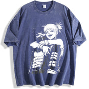 Dabi x Toga My Hero Academia Anime vintage washed oversized T-shirt in Blue