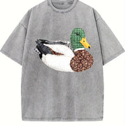 Patterned Ducks Vintage Washed T-Shirt in Gray