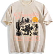 Retro Wranglin' Feral Children Raccoon 90s Western Vintage Washed T-Shirt in Beige