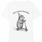 Off to Cause a Kerfuffle Groundhog Scooter Silly Animal Cotton T-Shirt in White