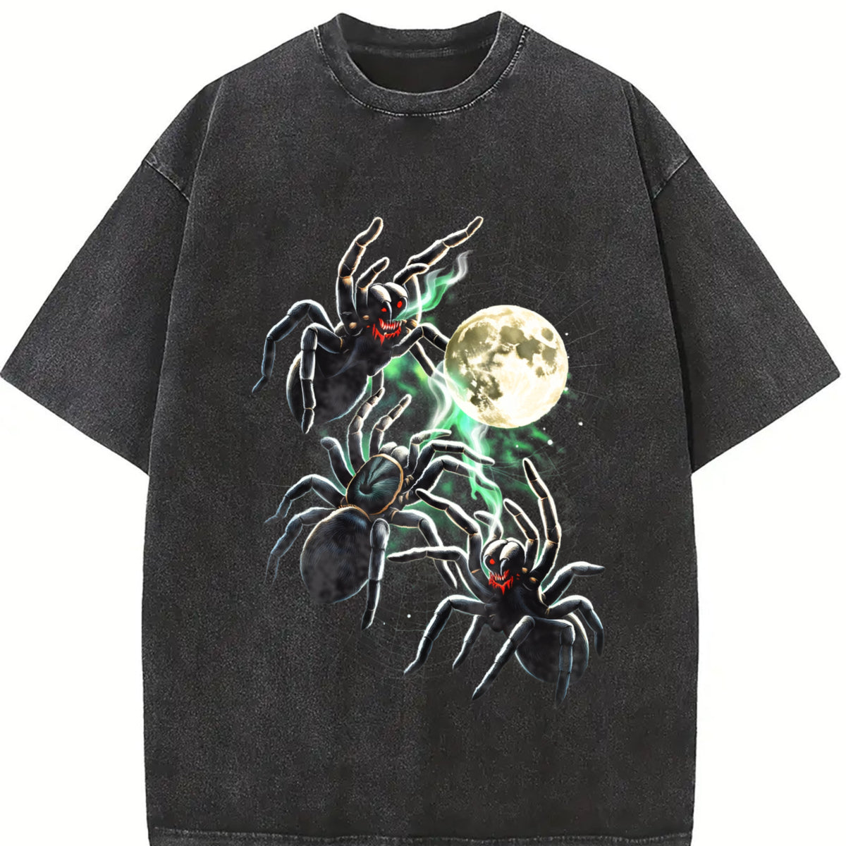 Spider Moon 90s Retro ® Gothic Dark Art Y2k Vintage Washed T-Shirt in Black