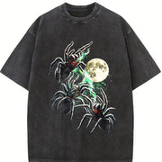 Spider Moon 90s Retro ® Gothic Dark Art Y2k Vintage Washed T-Shirt in Black