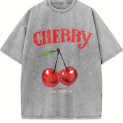 T-shirtplus Size - Pink Cherry Loose Travel ( ) Vintage Washed T-Shirt in Gray