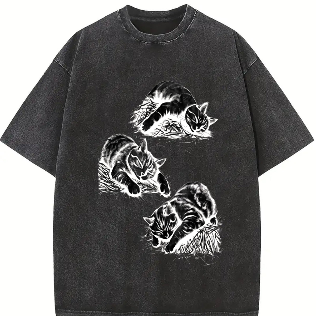 Lazy Cats 90s Tattoo Vintage Washed T-Shirt in Black