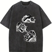 Lazy Cats 90s Tattoo Vintage Washed T-Shirt in Black